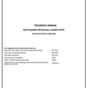 John Deere W155 Self-Propelled Windrowers Diagnostic Repair Technical Manual TM137819