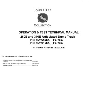 John Deere 260E 310E Articulated Dump Truck Operation Test Technical Manual TM13841X19