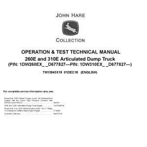 John Deere 260E 310E Articulated Dump Truck Operation Test Technical Manual TM13843X19