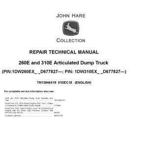 John Deere 260E 310E Articulated Dump Truck Repair Technical Manual TM13844X19