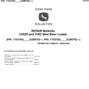 John Deere 316GR 318G Skid Steer Loader Repair Manual TM13861X19