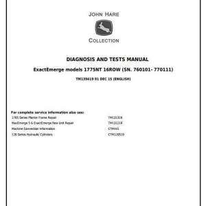 John Deere 1775NT 16-Row Planter Diagnostic Test Manual TM139419