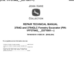 John Deere 3754G 3754GLC Forestry Excavator Repair Technical Manual TM14018X19