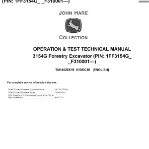 John Deere 3154G Forestry Excavator Operation Test Technical Manual TM14025X19
