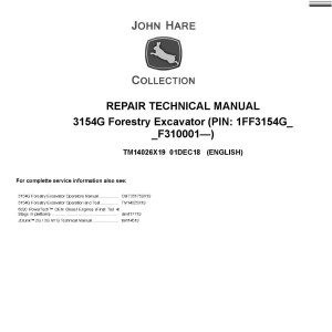 John Deere 3154G Forestry Excavator Repair Technical Manual TM14026X19