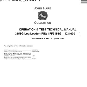 John Deere 3156G Log Loader Operation Test Technical Manual TM14031X19