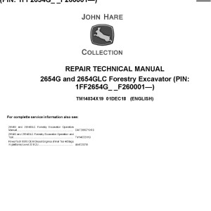 John Deere 2654G 2654GLC Forestry Excavator Repair Technical Manual TM14034X19