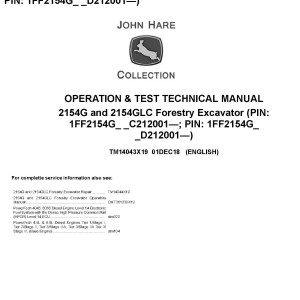 John Deere 2154G 2154GLC Forestry Excavator Operation Test Technical Manual TM14043X19