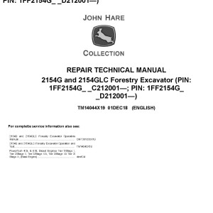 John Deere 2154G 2154GLC Forestry Excavator Repair Technical Manual TM14044X19