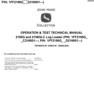 John Deere 2156G 2156GLC Log Loader Operation Test Technical Manual TM14047X19