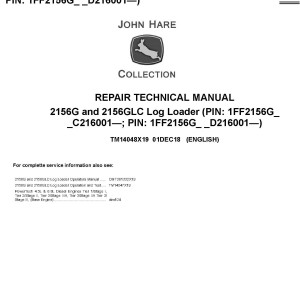 John Deere 2156G 2156GLC Log Loader Repair Technical Manual TM14048X19