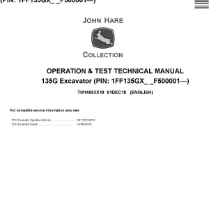 John Deere 135G Excavator Operation Test Technical Manual TM14053X19