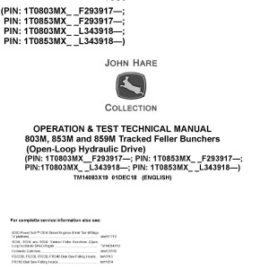 John Deere 803M 853M Tracked Feller Buncher Operation Test Technical Manual TM14083X19