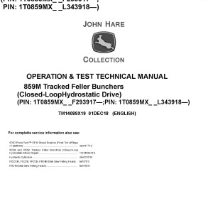 John Deere 859M Tracked Feller Buncher Operation Test Technical Manual TM14089X19