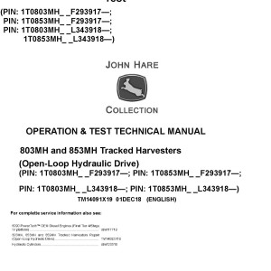 John Deere 803MH 853MH Tracked Harvester Operation Test Manual TM14091X19