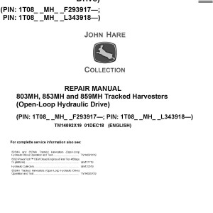 John Deere 803MH 853MH 859MH Tracked Harvester Repair Manual TM14092X19