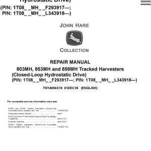 John Deere 803MH 853MH 859MH Tracked Harvester Repair Manual TM14094X19