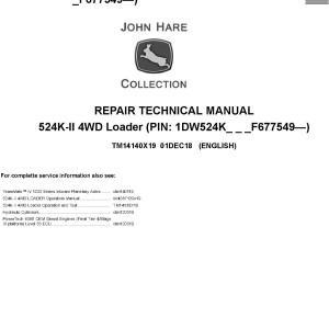 John Deere 524K-II 4WD Loader Repair Technical Manual TM14140X19