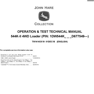 John Deere 544K-II Loader Operation Test Technical Manual TM14143X19