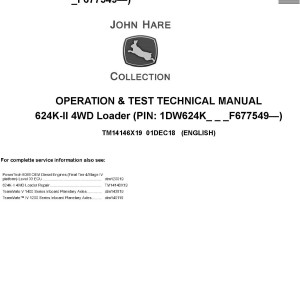 John Deere 624K-II 4WD Loader Operation Test Technical Manual TM14146X19