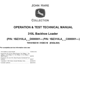 John Deere 310L Backhoe Loader Operation Test Technical Manual TM14156X19