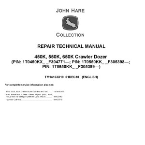 John Deere 450K 550K 650K Crawler Dozer Repair Technical Manual TM14163X19