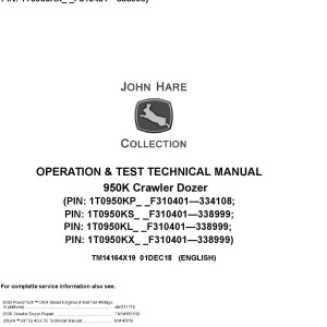 John Deere 950K Crawler Dozer Operation Test Technical Manual TM14164X19