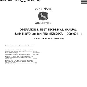 John Deere 524K-II 4WD Loader Operation Test Technical Manual TM14197X19
