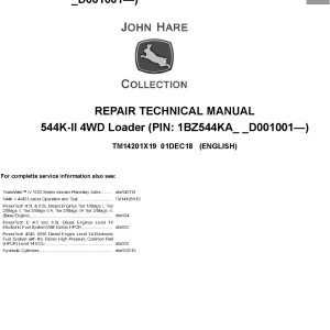 John Deere 544K-II 4WD Loader Repair Technical Manual TM14201X19