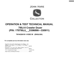 John Deere 750J-II Crawler Dozer Operation Test Technical Manual TM14226X19
