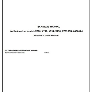 John Deere X710 X730 X734 X738 X739 Tractor Diagnostic Repair Manual TM142319