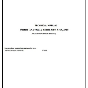 John Deere X750 X754 X758 Tractor Diagnostic Repair Manual TM142419