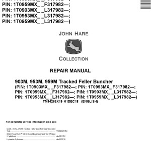 John Deere 903M 953M 959M Tracked Feller Buncher Repair Manual TM14262X19