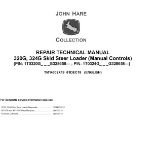 John Deere 320G 324G Skid Steer Loader Repair Technical Manual TM14302X19