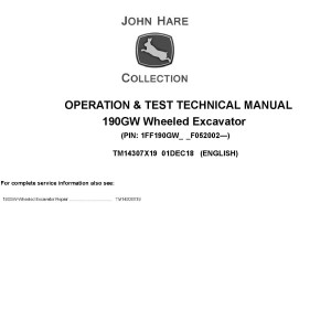 John Deere 190GW Wheeled Excavator Operation Test Technical Manual TM14307X19