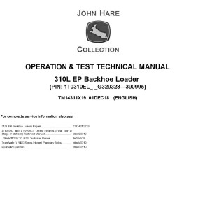 John Deere 310L EP Backhoe Loader Operation Test Technical Manual TM14311X19