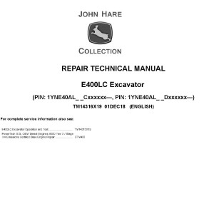 John Deere E400LC Excavator Repair Technical Manual TM14316X19