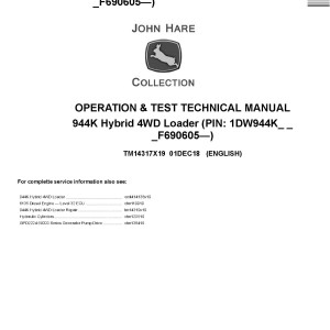 John Deere 944K Hybrid 4WD Loader Operation Test Technical Manual TM14317X19