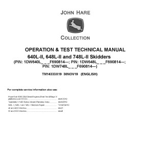 John Deere 640L-II 648L-II 748L-II Skidder Diagnostic Operation Test Manual TM14333X19