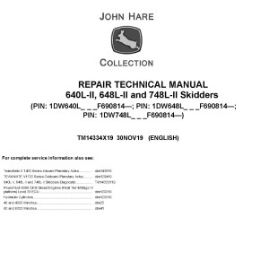 John Deere 640L-II 648L-II 748L-II Skidder Repair Technical Manual TM14334X19