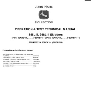 John Deere 848L-II 948L-II Skidder Diagnostic Operation Test Manual TM14335X19