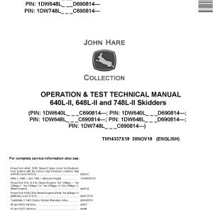 John Deere 640L-II 648L-II 748L-II Skidder Diagnostic Operation Test Manual TM14337X19