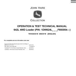 John Deere 624L 4WD Loader Operation Test Technical Manual TM14343X19