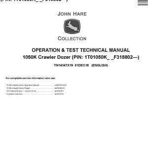 John Deere 1050K Crawler Dozer Operation Test Technical Manual TM14347X19