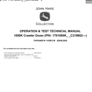 John Deere 1050K Crawler Dozer Operation Test Technical Manual TM14349X19