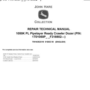 John Deere 1050K PL Pipelayer Ready Crawler Dozer Repair Technical Manual TM14352X19