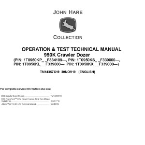 John Deere 950K Crawler Dozer Operation Test Technical Manual TM14357X19