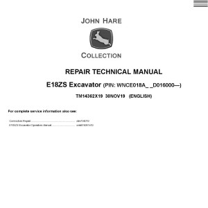 John Deere E18ZS Excavator Repair Technical Manual TM14362X19