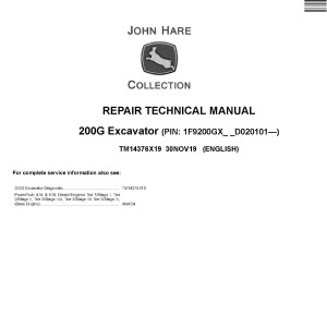 John Deere 200G Excavator Repair Technical Manual TM14376X19