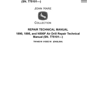 John Deere 1890 1895 N500F Air Drill Repair Technical Manual TM145319